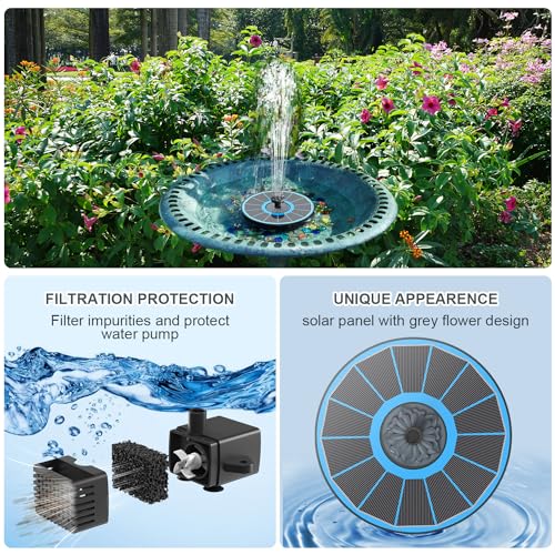 Yzert Solar Fountain for Bird Bath Direct Sunlight High Efficiency 3.5W Glass Panel Solar Water Fountain Outdoor Garden Flower (Blue) - color: Blue