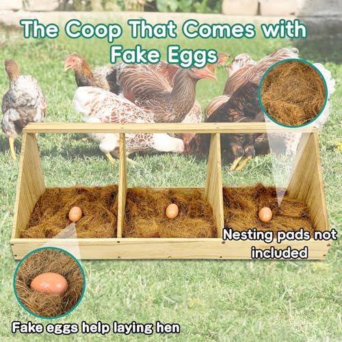 Chicken Nesting Boxes, 6 Compartment Wooden Chicken Laying Boxes, Nesting Boxes for Chickens, Hens, Ducks, Poultry Nest Box for Laying Eggs, Includes 6 Fake Eggs