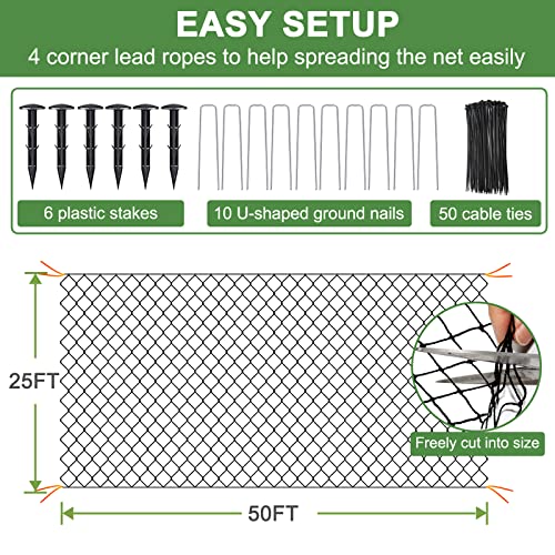 DQS Garden Bird Netting 25' x 50', 2.4" Mesh Poultry Net for Chicken Run | Hawk Deer Fence Netting for Fruit Tree, Plant and Vegetable, Heavy Duty Nylon Aviary Net for Garden, Farm, Orchard - size: 2.4", 25' x50'