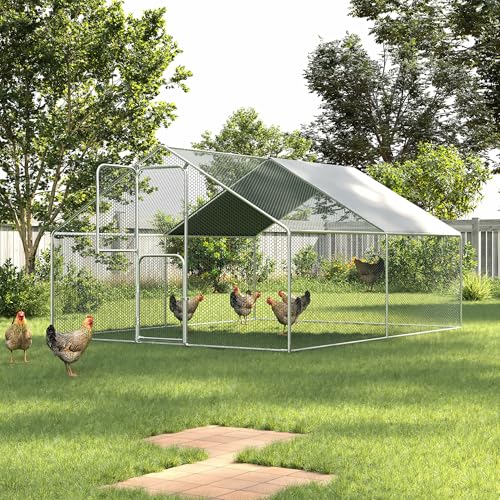 Large Chicken Coop for 20 Chickens,Walk-in Chicken Run for Yard with Cover,Chicken Pens Outdoor Metal Portable Chicken Tractor Cage Enclosure Crate Outside for Small Animals Bird Duck Rabbit Hen | Double Feed Door UV-Resistant Cover Galvanized Outdoor Cag