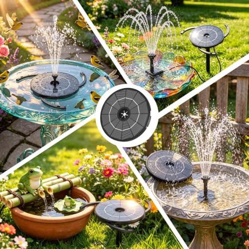 AISITIN Solar Fountain for Bird Bath, DIY Separated Design & Ground Stakes | 6 Nozzles, 3 Anti-Drift Fixing Bracket, Prevents Clogging, Attract Birds, Solar Bird Bath Fountain for Garden Fish Tank Pond