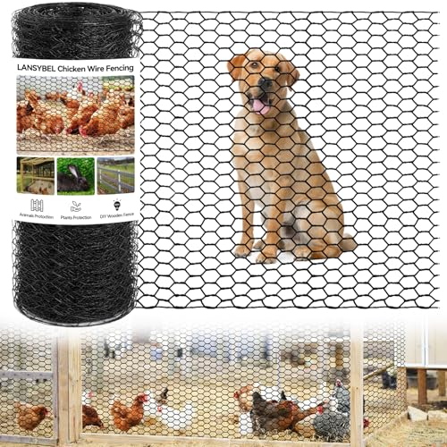 48in x 150ft Chicken Wire, Black Poultry Wire Netting, Hexagonal Galvanized Mesh, Outdoor Anti-Rust Surface Plastic Coating, Garden Fence Animal Barrier for Pet Rabbit Chicken Fencing - size: 48in(H)x150ft(L)