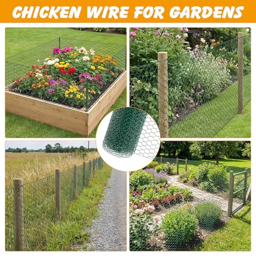 Ondware Chicken Wire Mesh, 15.7 x 240 in, Green PVC-Coated Iron | Rust-resistant galvanized iron, easy to cut and shape, for garden fencing, pet enclosures, and DIY crafts - color: Green(iron)
