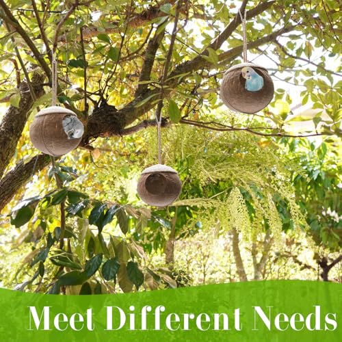 Yesland 2 Pack Coconut Bird Nest Hut with Loop, Coconut Fiber Hanging Birdhouse Cage, Anti-Pecking Bite Coconut Bird Parakeet for Parrot Parakeet Lovebird Finch Canary, Pet Cage Habitats Decor