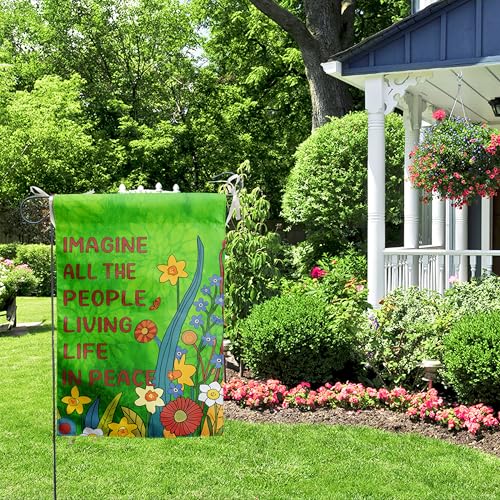 Imagine All the People Living Life in Peace Garden Flag Green 28x40 Double Sided Large Summer House Flags Flower Yard Banner - color: greenpeace