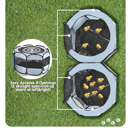 Pet Playpen Pop up Small Pet Cage Enclosure Tent Chick Run Brooder Coop Foldable Kennel for Kitten Ferret Puppy Guinea Pig Rabbit Hamster Chinchillas(No Divider, Unified Space) - color: Grey, size: S, 58"L x 29"W x 17"H