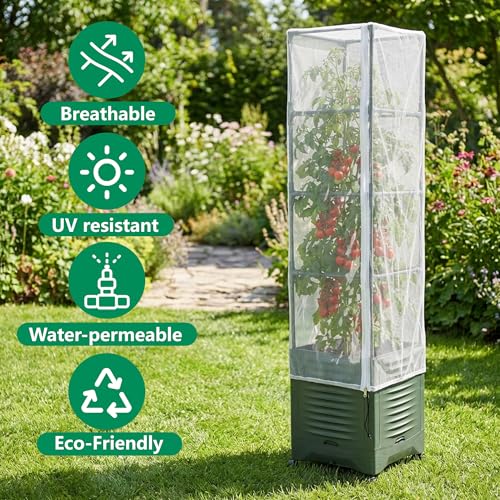 2 Pcs Garden Bird Netting Plant Cover for Square Tomato Cage, 59" x 17.7" Insect Bird Barrier Tomato Cage Net with Zipper & Drawstring, Tomato Trellis Netting Protection Cover for Protecting Plants - color: 2 Pcs, size: 59 x 17.7 inch