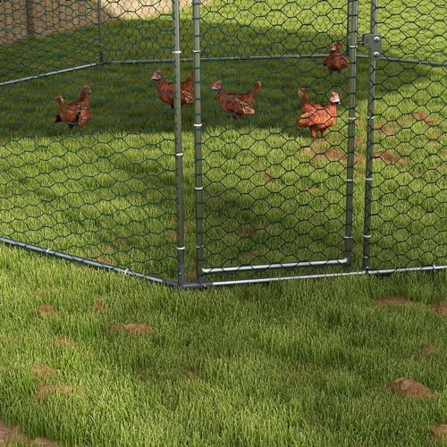 PawHut Large Chicken Coop Polygon Shaped Walk in Fence Cage 17.1'x15.7'x9' | Metal Chicken Run with Waterproof and Anti-UV Cover, Hen House for Outdoor and Yard Farm Use, 1" Dia