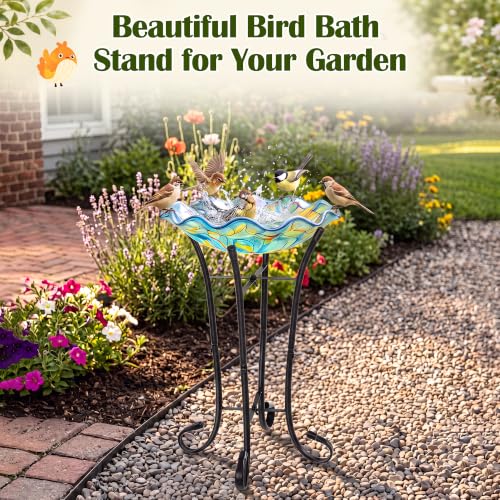 Outdoor Metal Bird Bath Stand, Sturdy Birdbath Bowl Stand, 17 Inch, Fade and Weather Resistant, Outdoor Decoration for Glass BirdBaths, Garden Yards Lawn(Elegant) - style: Elegant