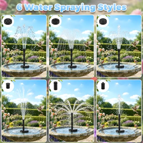 15W Solar Fountain Pump Kit with 6 Nozzles & 6.56FT DIY Tubing | 2026 Upgraded Solar Powered Water Fountain with 16.4FT Extra-Long Cable for Bird Bath, Pond & Outdoor Water Features - color: 15w Solar Fountain