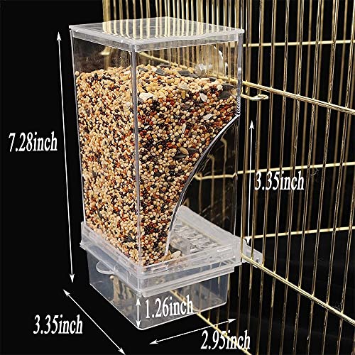 Hamiledyi No Mess Bird Cage Feeder 2Pack Automatic Parrot Seed Feeders with Perch Acrylic Transparent Seed Food Container Cage Accessories for Small and Medium Lovebirds Parakeets - color: Transparent + Perch - 2 Pcs