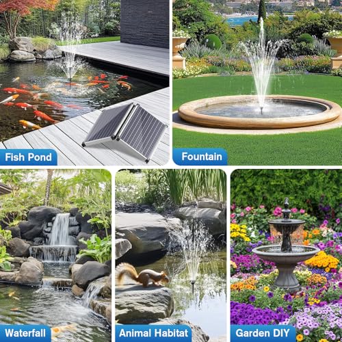 55W Solar Fountain Pump for Outdoor Pond, 480GPH Solar Pond Pump with Dry-Run Protection, Solar Powered Water Pump with PVC Tubing, 17Ft Cord for Ponds, Garden, Waterfall, Hydroponics - size: 55W
