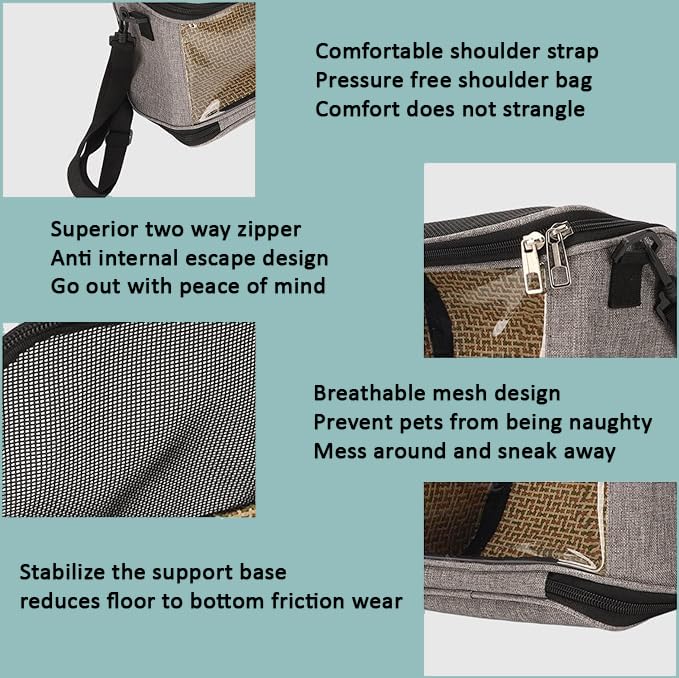FLEXMAN Bird Carrier Bag, Portable Small Bird Travel Cage, Transparent Lightweight Breathable, Two Way Zipper Parrot Travel Cage with Side Pockets for Parrots, Birds, Hamsters, Small Lizards (Grey) - color: Grey