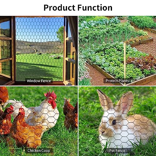 Chicken Wire 13.7 in x 590.5 in Poultry Wire Netting Hexagonal Galvanized Mesh Garden Fence Barrier for Pet Rabbit Chicken Fencing with 100 Pcs Cable Zip Ties(PVC-Coated) - color: Black, size: 13.7"x590.5"+100Ties