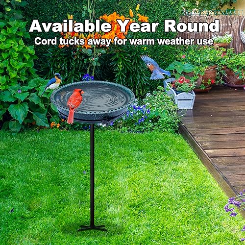 BIRD WISH Heated Bird Bath, Stable 5-Prong Metal Base Thermostat Control Weather Resistance All Seasons Available 75W Heated Bird Baths for Outdoors for Winter Garden Yard Patio Lawn, Spotted Green - color: Spotted Green