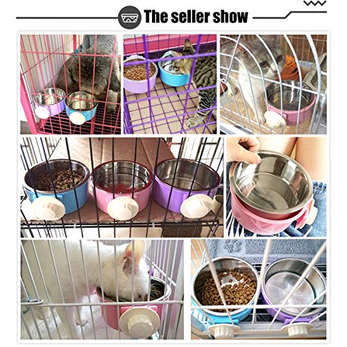 Crate Dog Bowl Removable Stainless Steel Water Food Feeder Bowls Cage Coop Cup for Cat Puppy Bird Pets - color: Purple, size: Small