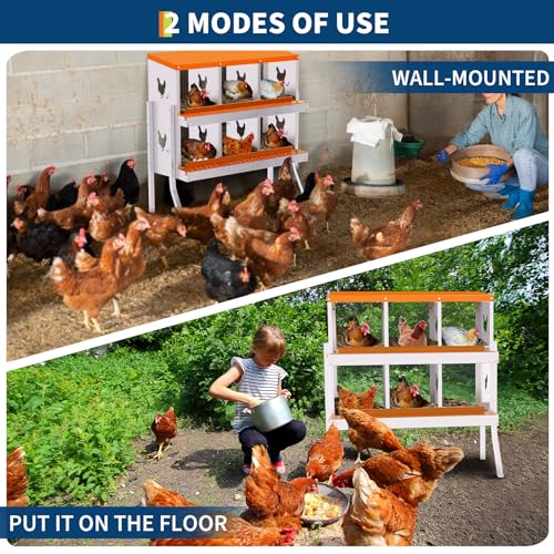 6 Compartment Galvanized Metal Chicken Nesting Box with Support Legs, Easy Install & Clean Roll Out Egg Laying Boxes for Backyard Chicken Coop, Anti-Rust Egg Protection Nest,Orange - color: Orange, size: 6 holes with legs