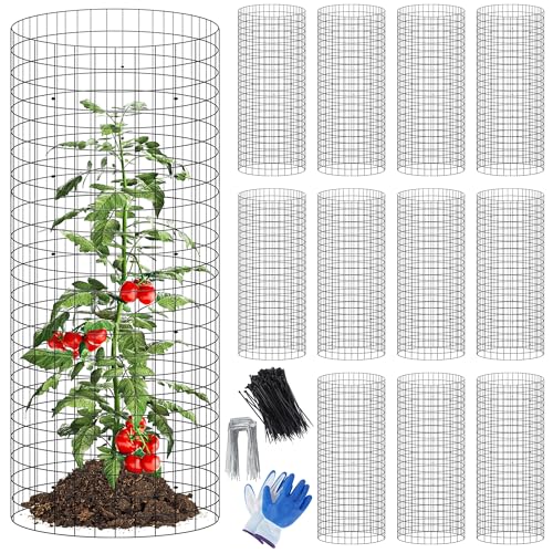 winemana 12 Set Plant Protectors Covers from Animals, 36 Pcs 24x12 Inch Metal Wire Garden Cages with Stakes & Ties, Outdoor Protection to Keep Rabbits Chickens Out for Flowers Vegetables (Black) - color: Black, size: 24 IN x12 IN