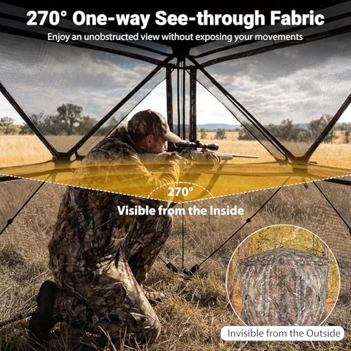 Goplus Hunting Blind for 2-3 Person, 270° See-Through Pop-Up Ground Blind with Silent Magnetic Door & Windows, Lightweight & Soft Fabric, Carrying Bag, Portable Camouflage Deer & Turkey Hunting Tent