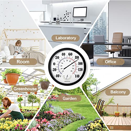Indoor Outdoor Thermometer Wall Large Numbers Thermometer No Battery 10" Hanging Digital Weather Hygrometers for Home Garden Outside Patio Decor (Black) - color: Black, size: 10"