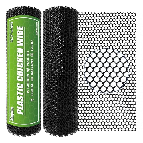 2 Pack 15.7in x10ft Black Plastic Chicken Wire Mesh | Ideal for decorative fences, poultry, rabbits, dogs, garden beds, balcony screens, floral guards & DIY.Easy to cut and bend - color: 20ft Black