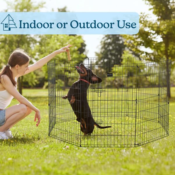 Dog Playpen - Foldable Metal Exercise Puppy Play Pen with Eight 24x42in Extra-Tall Panels and Gate - Indoor/Outdoor Dog Fence with Fabric Bottom for Dogs, Cats or Small Animals by PETMAKER (Black) - size: 24" x 42"