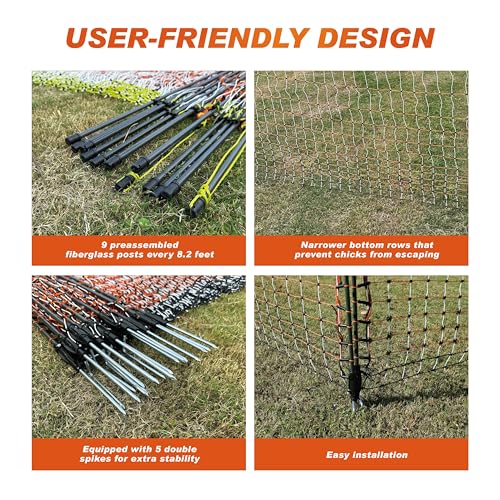 Poultry Electric Netting Fence - 47.3''H (can be Manually Raised to 59.1''H) x 65.6'L for Flying Chicken, Sheep, Goats in Farms, Ranches and Gardens, PK2 - style: (47.3 to 59.1)" x 65.6' - PK2