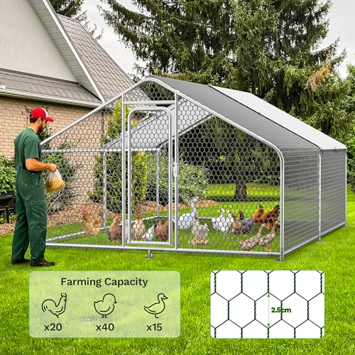 Homgava Large Metal Chicken Coop,13.1'L x 9.8'W x 6.6'H Chicken Run,Walk in Chicken Pen with Cover for Yard,Large Poultry Cage for Duck Rabbit - size: 155.0"L x 120.0"W x 78.0"H