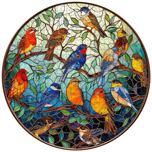 Stained Glass Puzzle Bird Puzzles for Adults 1000 Pieces, Colorful Round Bird Tree Jigsaw Puzzle, Impossible Hard Difficult Puzzles for Adults, Challenging Puzzles as Home Wall Decor - style: Z-611-Stained Glass Bird