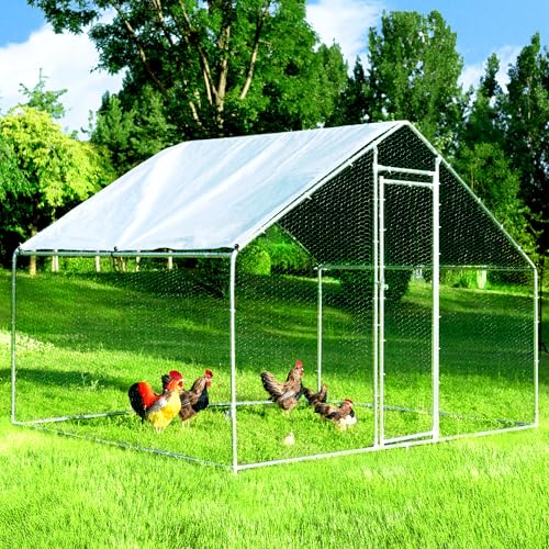 Large Chicken Coop Chicken Runs for Yard with Cover Outdoor Metal Pet Pens Poultry Cage Duck Rabbit House Backyard Use - size: 120.0"L x 76.8"W x 79.2"H