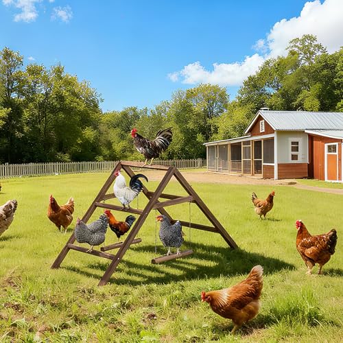 Pine Wood Chicken Perch with 2 Swings & Ladder, Multi-Level Chicken Roosting Bars for Backyard Coop, Roosting Bars for 10–12 Chickens, Easy to Assemble & Clean