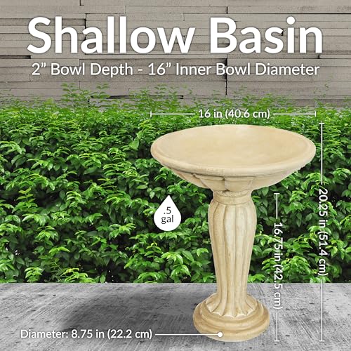 Sunnydaze Grecian Concrete Bird Bath for Outside, 20” H, Antique White | 1/2 Gal Water Capacity, Glass Fiber Reinforced Concrete, 2-Piece Stone Birdbath, Easy Assembly, Cement Bird Bath for Outdoors - color: Antique White