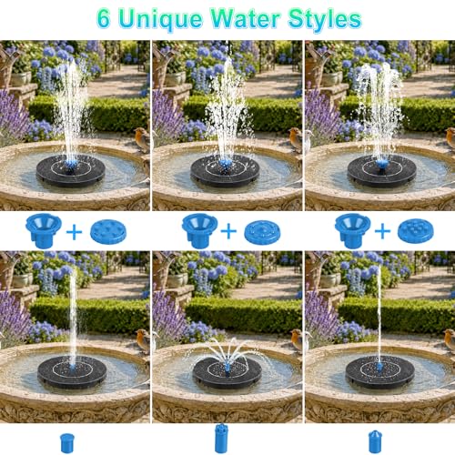 3.5W Solar Fountain Pump, Solar Bird Bath Fountain with 6 Green & 6 Black & 6 Blue Nozzles, Solar Water Pump for Outdoor Garden Patio Small Pond Fish Tank Landscape Decoration - color: 6 Black + 6 Blue + 6 Green Nozzles