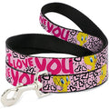 Buckle-Down Pet Leash - Tweety Bird I LOVE YOU Pink/Black - 4 Feet Long - 1/2" Wide | Tweety Bird I Love You Pink Black Durable Stylish For Walks - size: 4 Feet Long - 1/2" Wide