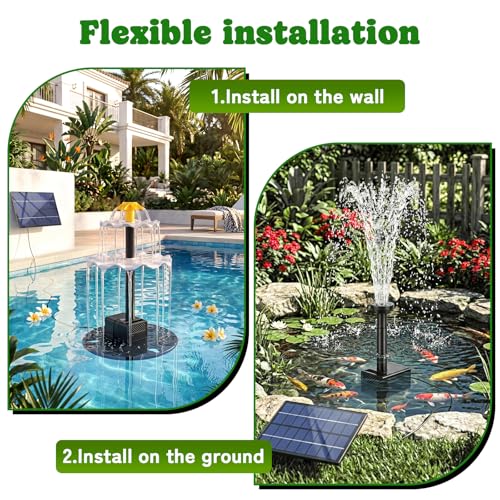 Yeomi Solar Fountain, Upgrade 2.8W 9V Solar Bird Bath Fountains with 4 Nozzles, Adjustable Water Flow, Solar Fountain for Bird Bath, Small Pond, Patio, Garden Water Feature Decoration - color: 2.8w 9v Solar Fountain Pump Kit