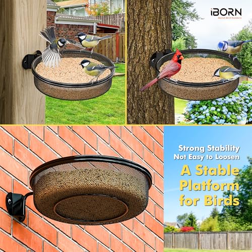iBorn Wall Mounted Bird Feeder Tray,Metal Mesh Tray for 7.3”Wild Bird Seed Tray Tree Mount, Widely Installed on Wooden Post, Fences, Trees and Walls, Pack of 1 - size: Mesh Tray, Pack of 1