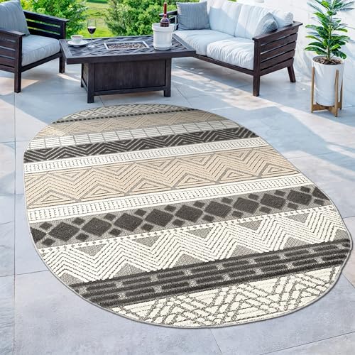 Rugshop Marbella Indoor/Outdoor Boho Patio Deck Oval Rug Gray 5' x 7' | Oval, Size 5' x 7', Porch, Balcony, Backyard, Garden, Poolside, Sunroom, Outdoor Living, Weatherproof, All Weather - color: Grey, size: 5' x 7' (Oval)