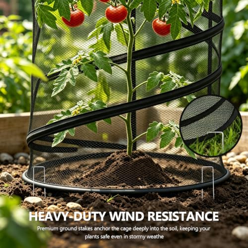 MDEOOSKY 4 Pack Pop Up Plant Covers Tent, 23.6"x11.8" Round Insect & Bird Barrier Mesh, Garden Protector Cage with 16 Ground Stakes, Foldable for Outdoor & Indoor Plants, Black