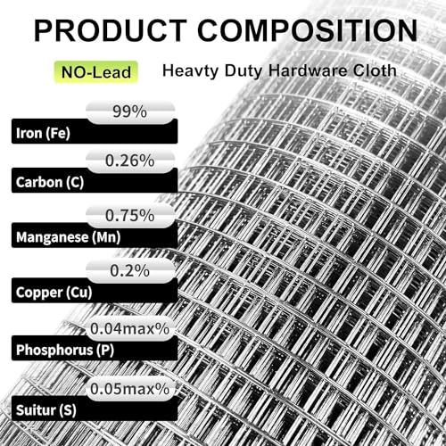 Hardware Cloth 20'' x 10' 1/4 in Galvanized Wire Mesh Roll (23 GA) Chicken Wire Fence Roll for Chicken Pen/coop Fences, Screen mesh, Rabbit/Snake... - size: 20In x 10Ft