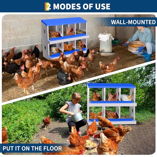 6 Compartment Chicken Nesting Box, Galvanized Steel Metal Laying Box with Removable Tray Roll-Out Egg Collection, Wall Mount Hen Roosting Box, Easy Egg Collection - color: Blue, size: 6 holes