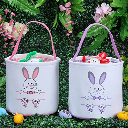 XinblueCo Baseball Basket Easter Baskets for Canvas Easter Egg Hunt Baskets - color: Pink Bunny