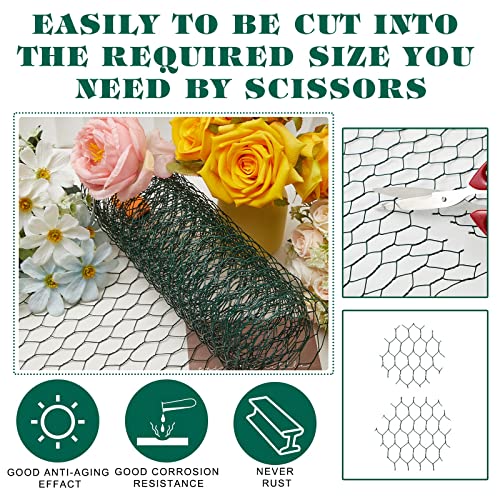 Amylove 2 Pcs Chicken Wire for Floral 0.6" Galvanized Mesh,12 x 96 Inch | Floral Wire Netting PVC Coated Netting Wires Green Mesh for Flower Arrangements Garden Fence Barrier Pet Poultry DIY Craft - size: 12 x 96 Inch