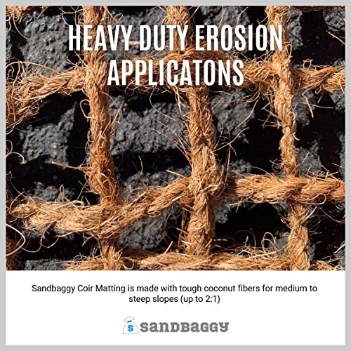 Sandbaggy Coir Mat | Erosion Control Product for Stopping Soil Erosion on Hillsides, Riverbanks & Oceanfront | Lasts 5X Longer Than Straw Blanket | Lasts 2-5 Yrs (Homeowner Size - 4 ft by 80 ft Roll) - size: 4 ft by 80 ft Roll Size or 320 sq ft