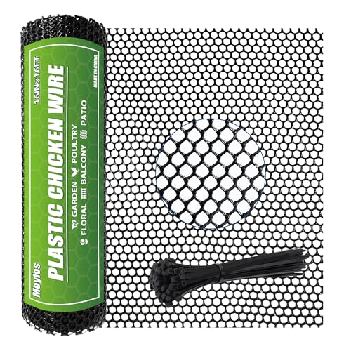 Black Plastic Chicken Wire Mesh,16in x 16.4ft with 30 Zip Ties | Easy to cut and bend, no sharp edges. Ideal for poultry, rabbits, dogs, garden beds, balcony screens, floral guards & DIY. - color: 16ft Black