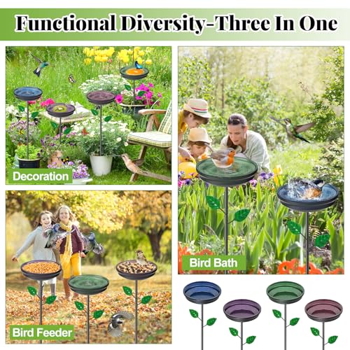 4PCS Hummingbird Bird Bath for Outside, Freestanding Metal Flower BirdBaths Bowl with Stake, Detachable Birdfeeder for Outdoor Yard Lawn Garden Decor (4PCS-Blue-Green-Brown-Purple) - style: 4PCS-Blue-Green-Brown-Purple