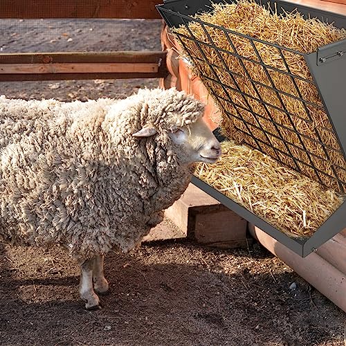 Wall Mount Hay Rack, Heavy-Duty Galvanized Metal 2 in 1 Hay and Grain Feeder, Livestock Feeder with Adjustable Distance, Hay Feeder for Goats, Sheep, Horse - color: Black