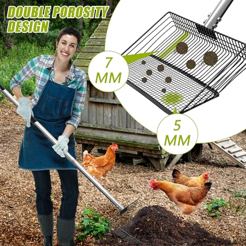 Windspeed 3 in 1 Metal Chicken Poop Scooper 10'' Wide, 61'' Long Adjustable Chicken Coop Pooper Scoop Sifting Shovel Litter for Poultry Litter Scooper Supplies (34-61 in)