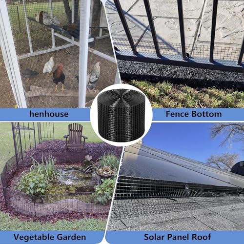 Critter Guard for Solar Panels, 10 in x 100 ft Solar Panel Bird Guard Mesh | 1/2 in PVC-coated solar mesh kit with 120 fasteners, scissors and gloves, black pigeon guard for solar panels - size: 1/2inch x 10in X 100ft