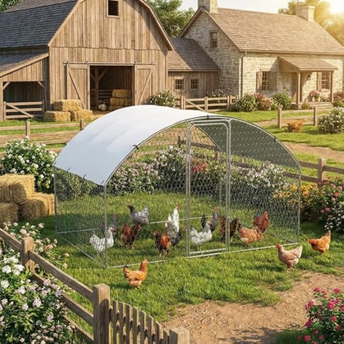 Large Chicken Coop for Yard, Large Metal Chicken Run, Walk-in Poultry Cage with Waterproof and Anti-Uv Cover for Outdoor Backyard Farm, Doom Roof, 9.8×6.5×6.5ft - size: 9.8×6.5×6.5FT