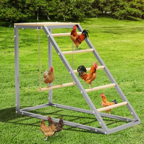 Chicken Perch with Swing, Sturdy Chicken Roosting Bars with Ladder for Backyard Farm, Easy Installation, 37.6" L x 15.7" W x 27.5" H
